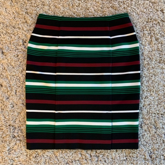 Michael Kors Green, Black, White, Burgundy Striped Skirt Size 2 Petite - Picture 6 of 8